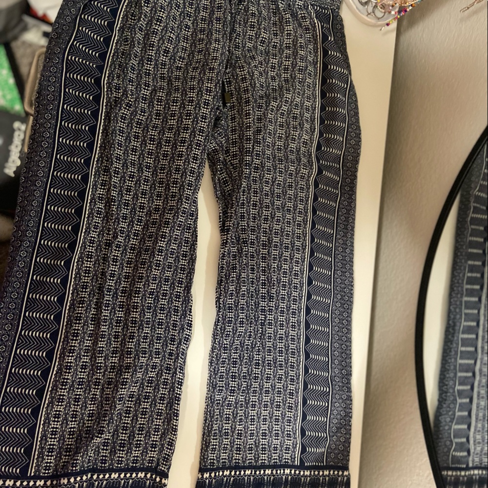 Navy and White Flowy Pants